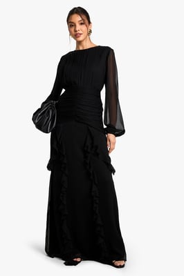 Crinkle Chiffon Ruffle Maxi Dress