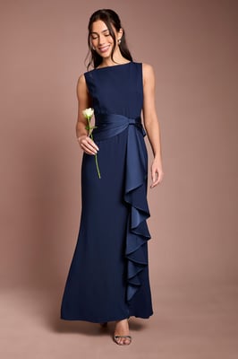 Sleeveless Round Neck Sash Waist Maxi Bridesmaid Dress