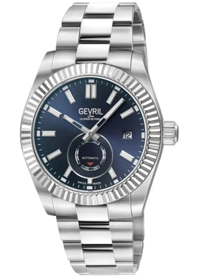 Gevril Men's Automatic West Village 316L Stainless Steel Case, Blue Sunray Dial, 316L Stainless Steel Bracelet.