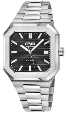 Gevril Men's Grand Concourse SS Case, Black Dial, 316L Stainless Steel Watch
