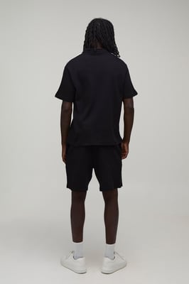 Oversized Boxy Contrast Piping Embroidered Short Sleeve Polo and Short Set