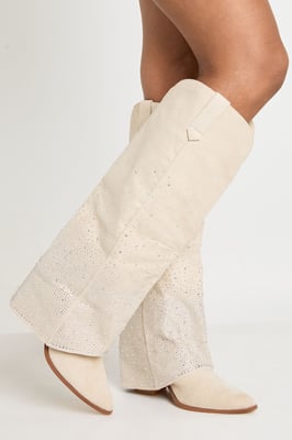Fold Over Embellished Knee High Western Boots