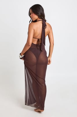 Sheer Mesh Plunge Maxi Beach Dress