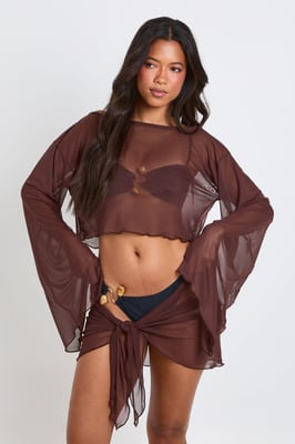 Sheer Mesh Beach Asym Top And Sarong Co-ord