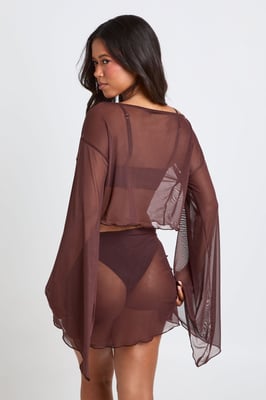 Sheer Mesh Beach Asym Top And Sarong Co-ord