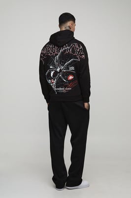 Black Oversized Spider Over Seam Printed Hoodie