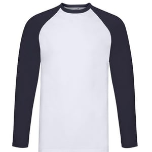 Fruit of the Loom Heren Valueweight Baseball T-shirt met lange mouwen (Witte/diepe marine)