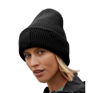 Beechfield Diepe muts met tonale patch voor volwassenen (Zwart)