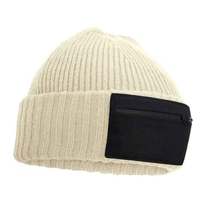 Beechfield Zip Patch muts (Zand/Zwart)
