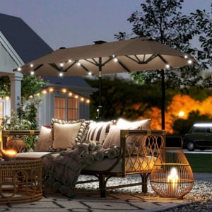 4goodz Led duo-parasol xl 292x150 cm met led verlichting creme