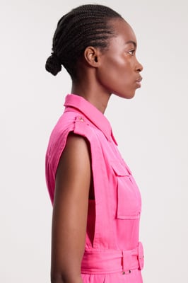 Premium Viscose Linen Belted Woven Midaxi Dress With Gold Hardware Detail