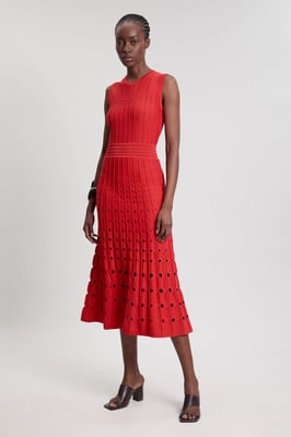 Petite Knit Stitch Detail Sleeveless Midi Dress