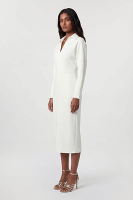 Tailored Collared Long Sleeve Midi Dress