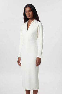 Tailored Collared Long Sleeve Midi Dress