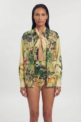 Beach Tropical Spun Viscose Cover Up Shirt