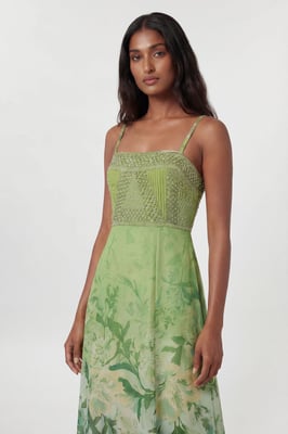 Embellished Ombre Floral Pleated Woven Bandeau Maxi Dress