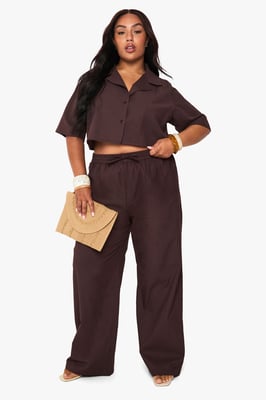 Plus Linen Longline Crop Shirt & Trouser Co Ord