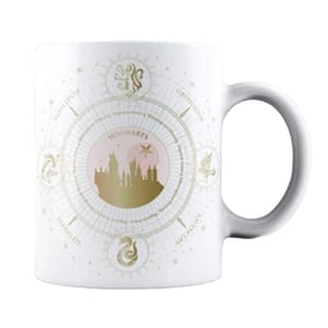 Harry Potter Tovenaarswereld Zweinstein 400ml mok (Wit/Goud)