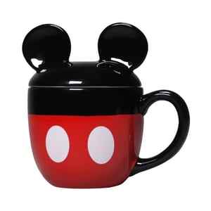 Mickey Mouse Gevormde mok van 425 ml met deksel (Zwart/Rood/Wit)