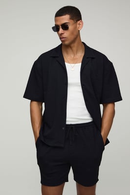 Short Sleeve Oversized Jersey Textured Shirt & Short Set