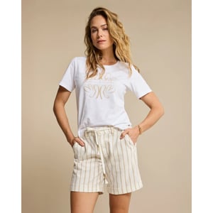 Red Button Camille short linen/co stripe dark sand