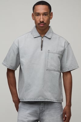 Boxy Oversized 1/4 Zip Denim Shirt
