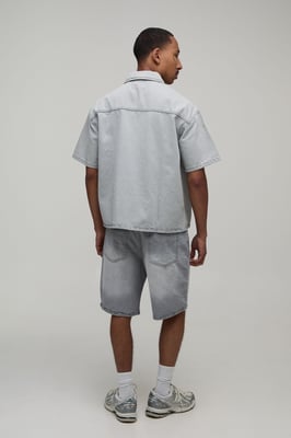Boxy Oversized 1/4 Zip Denim Shirt