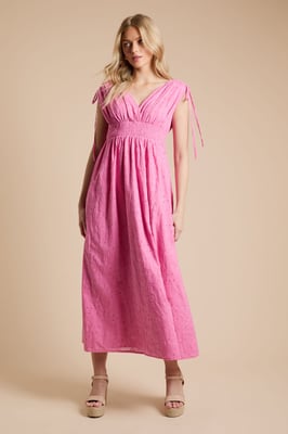 Drawstring Shirred Bodice Midi Dress