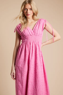 Drawstring Shirred Bodice Midi Dress