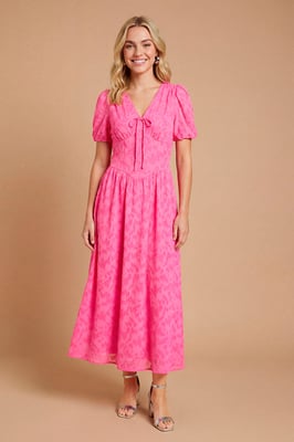 DP Luxe Jacquard Puff Sleeve Midi Dress