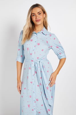 Blue Floral Midi Shirt Dress