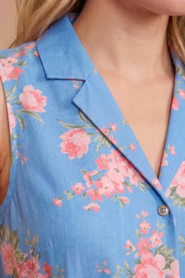 Petite Button Down Belted Printed Midi Dress