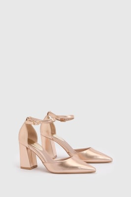 Blanche Ankle Strap Pointed High Block Heel Court Shoes