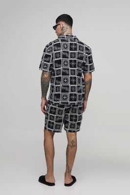 Tall Embroidered Tile Oversized Shirt & Relaxed Short Set