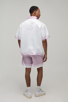 Oversized Half Sleeve Moto Print Satin Shirt & Short Set