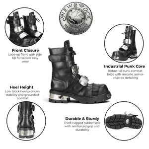 New Rock Metallic Svarta Läder Gothic Punk Rock Höga Stövlar - MET048-C9