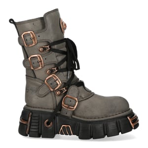 New Rock Gråbruna Läder Gothic Bikerstövlar Till Halvhätten - M-373XL-C119