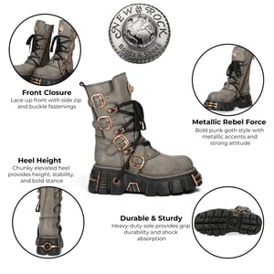 New Rock Gråbruna Läder Gothic Bikerstövlar Till Halvhätten - M-373XL-C119