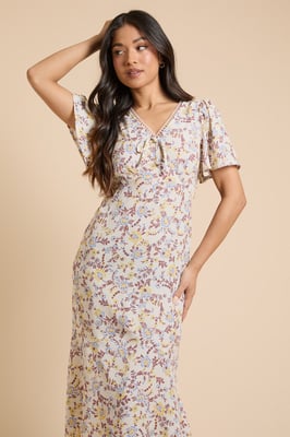 Petite Lace Trim Angel Sleeve Maxi Dress