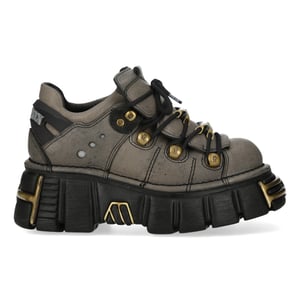 New Rock bruin-grijze leren gotische platform enkellaarsjes - M-120N-C119