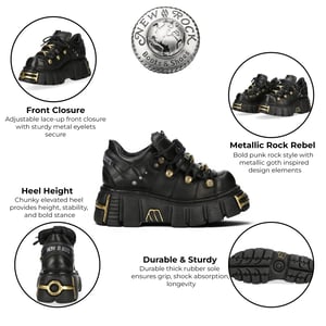 New Rock zwarte leren gotische platform enkellaarsjes - M-120N-C116