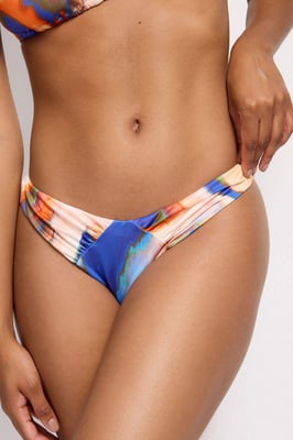 Rise Gather High Leg Bikini Bottom Marble Print