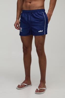 Piped Football Embroidered Short Length Swim Short