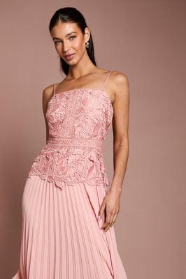Satin Lace Pleated Midi Dress