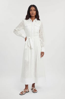 Petite Cotton Broderie Belted Shirt Dress