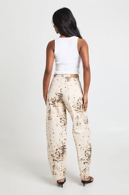 Mid Waist Snow Leopard Printed Barrel Jean