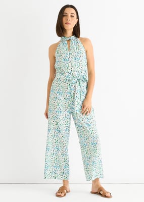 Blue Floral Halter Neck Jumpsuit