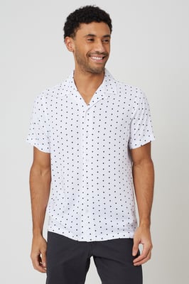 White Revere Collar Polka Dot Short Sleeve Shirt