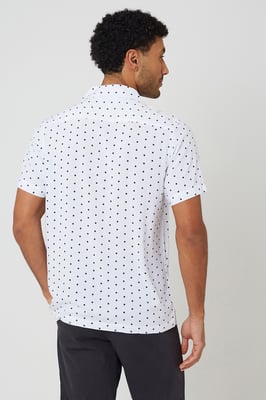White Revere Collar Polka Dot Short Sleeve Shirt
