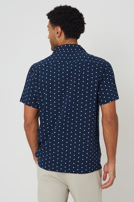 Navy Revere Collar Polka Dot Short Sleeve Shirt